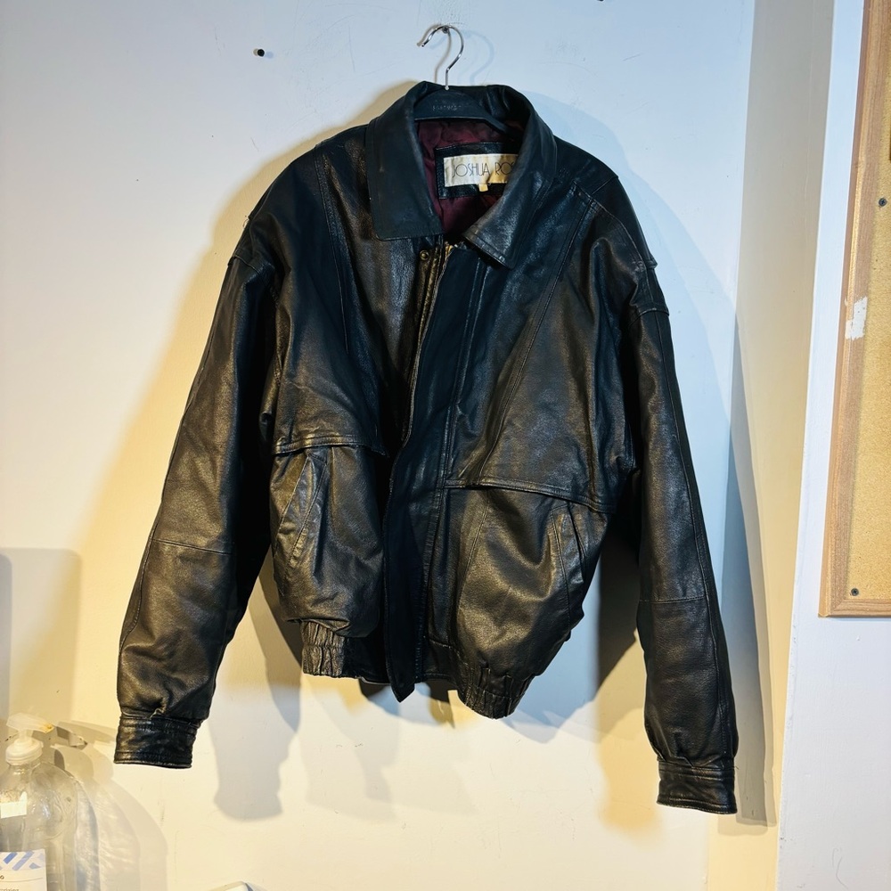 Joshua Ross Black Leather Bomber Style Jacket Vintage Men’s Size L